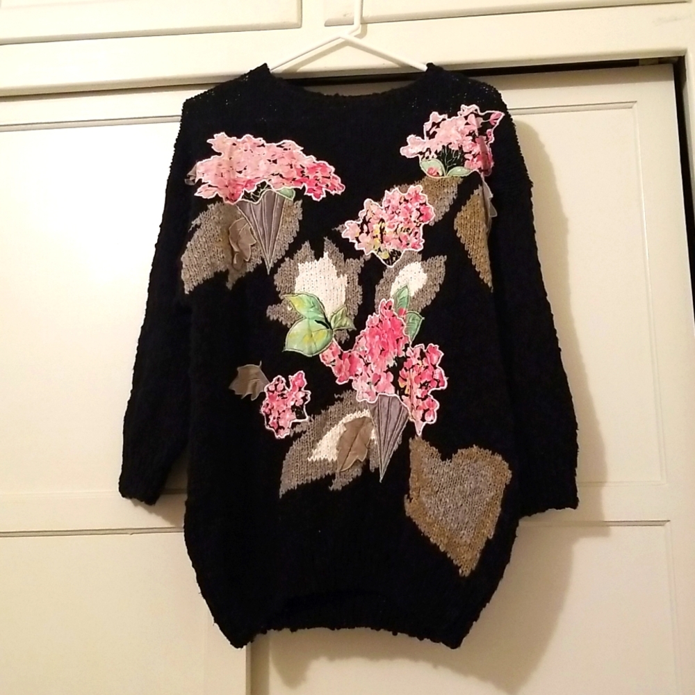 Bonnie and Bill Black Knit Floral Sweater Size M